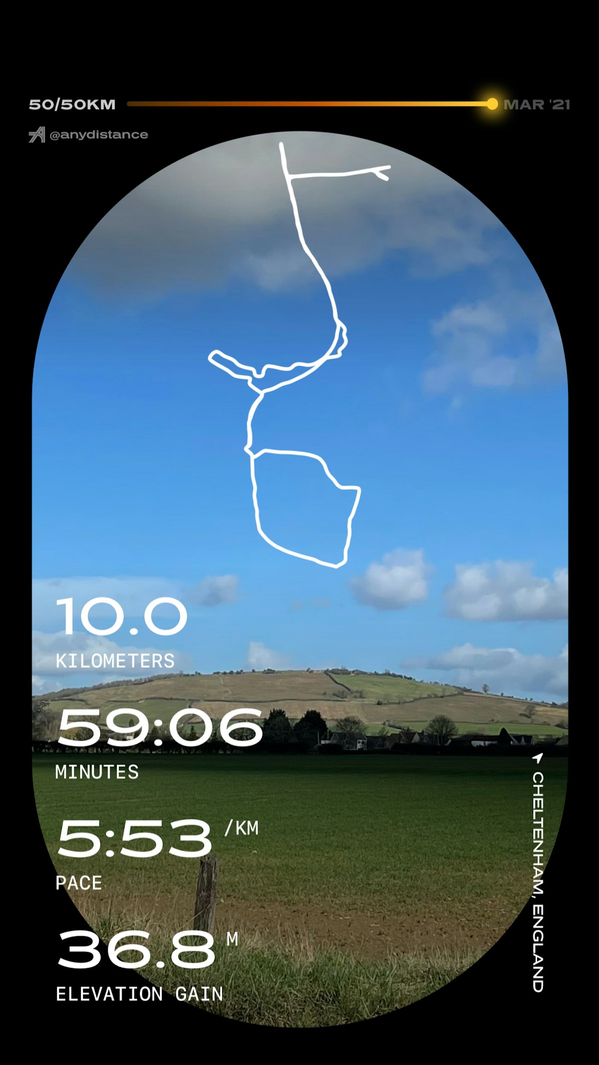 A route map and stats from my 10k run today