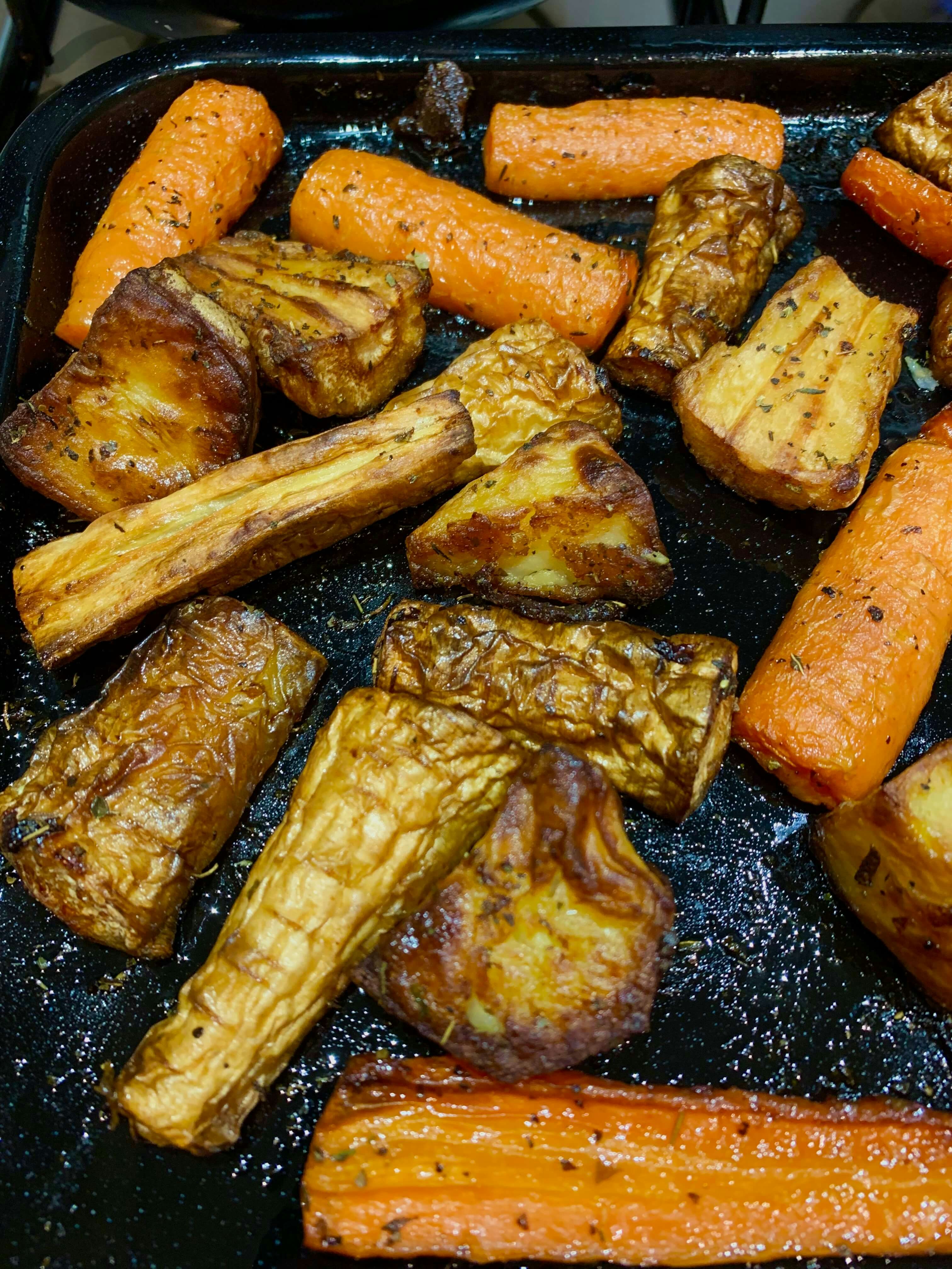 Roast potatoes, parsnips and carrots