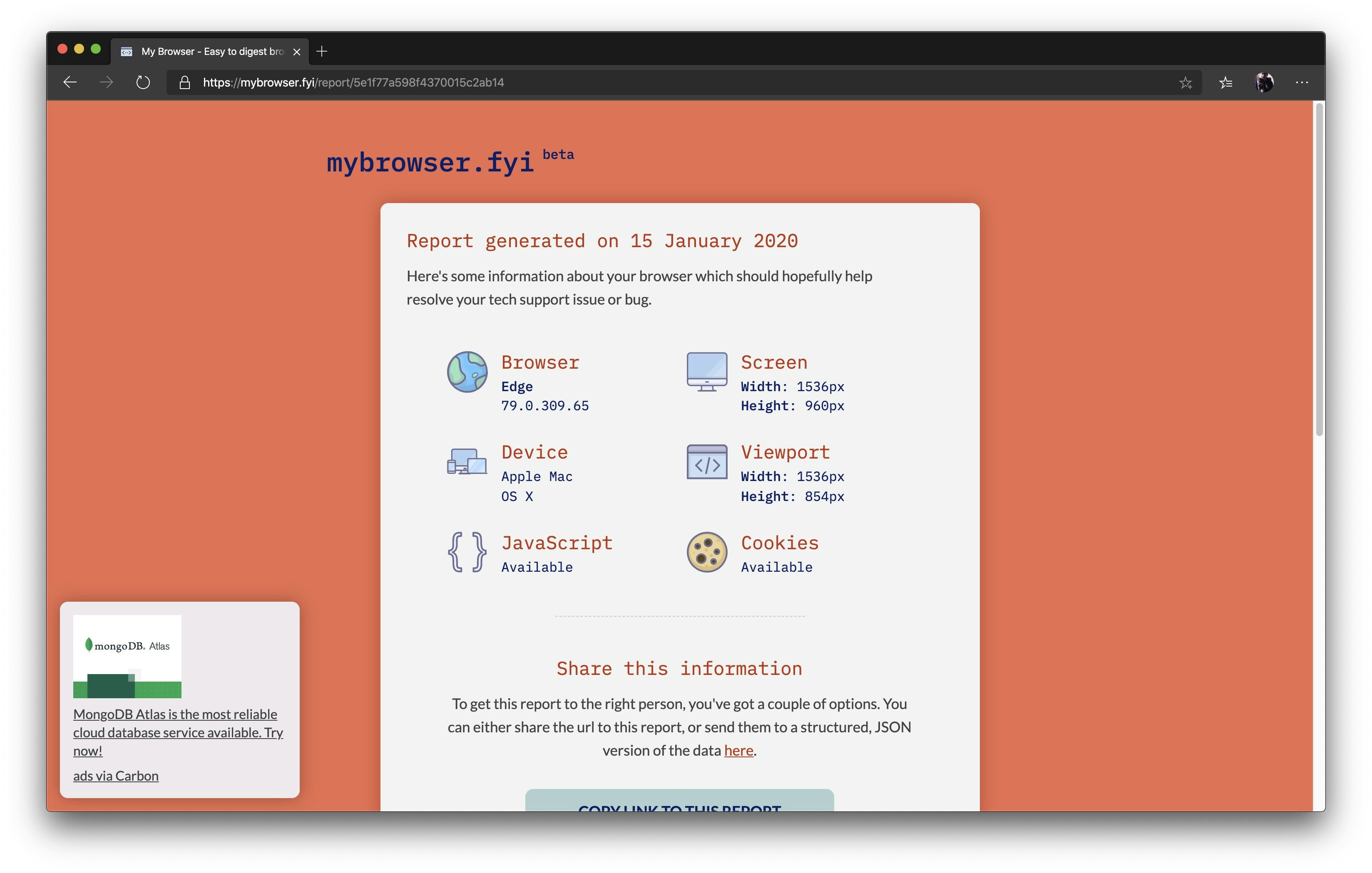 Microsoft Edge on my Mac with mybrowser.fyi on display