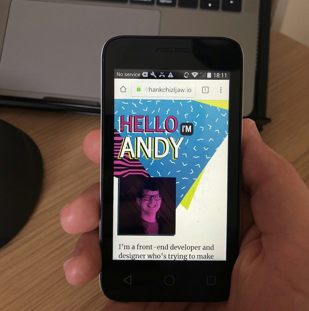 A cheap £20 Android phone with hankchizljaw.io on it